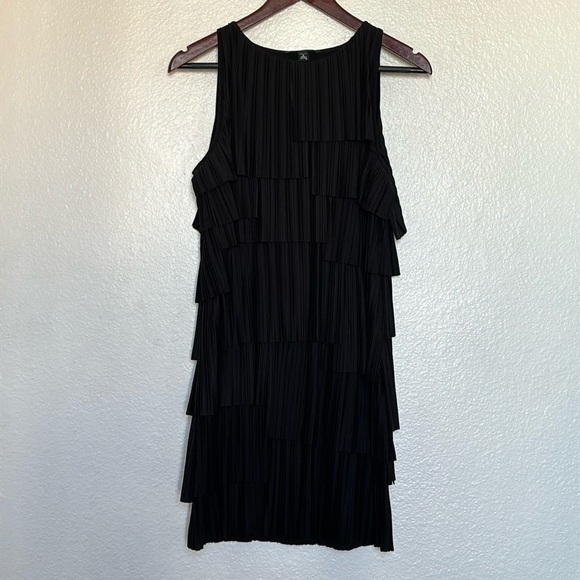 BANANA REPUBLIC midi black layered dress cut with ruffles or fringes size SP - Picture 1 of 9